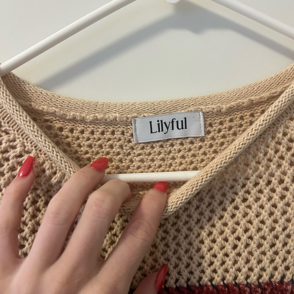 Beige Open-Knit Crewneck Sweater with Flag Embroidery - Picture 3 of 4